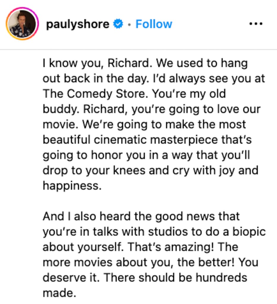 Capture d'écran Instagram de Pauly Shore