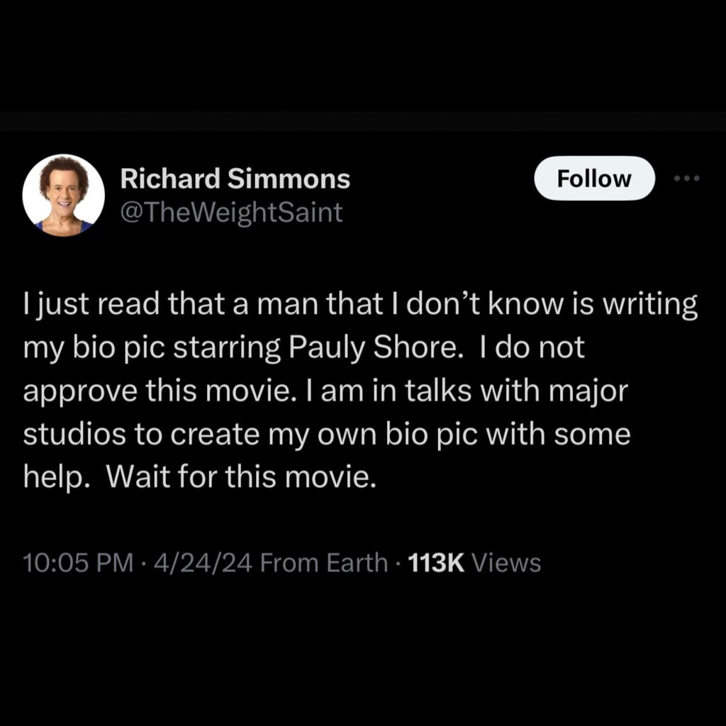 Capture d'écran du tweet de Richard Simmons