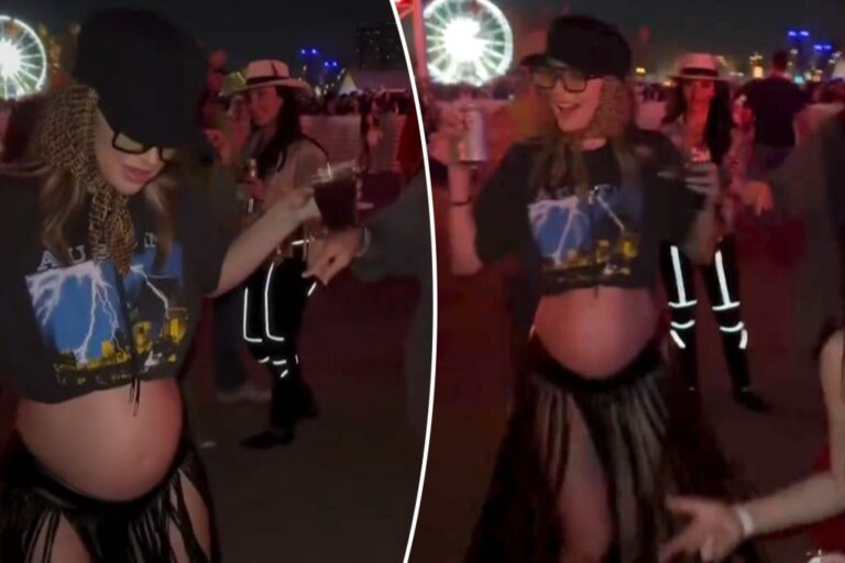 Lala Kent, enceinte, expose son ventre nu à Stagecoach 2024 avec un haut court et une jupe à franges